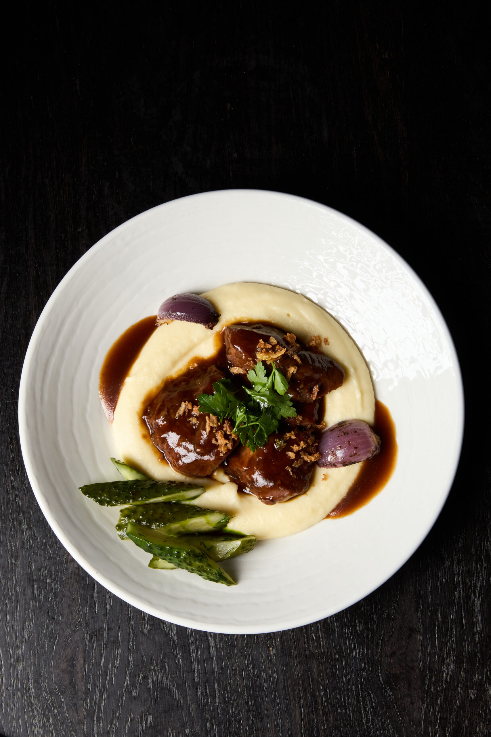 Stewed beef with mashed potatoes