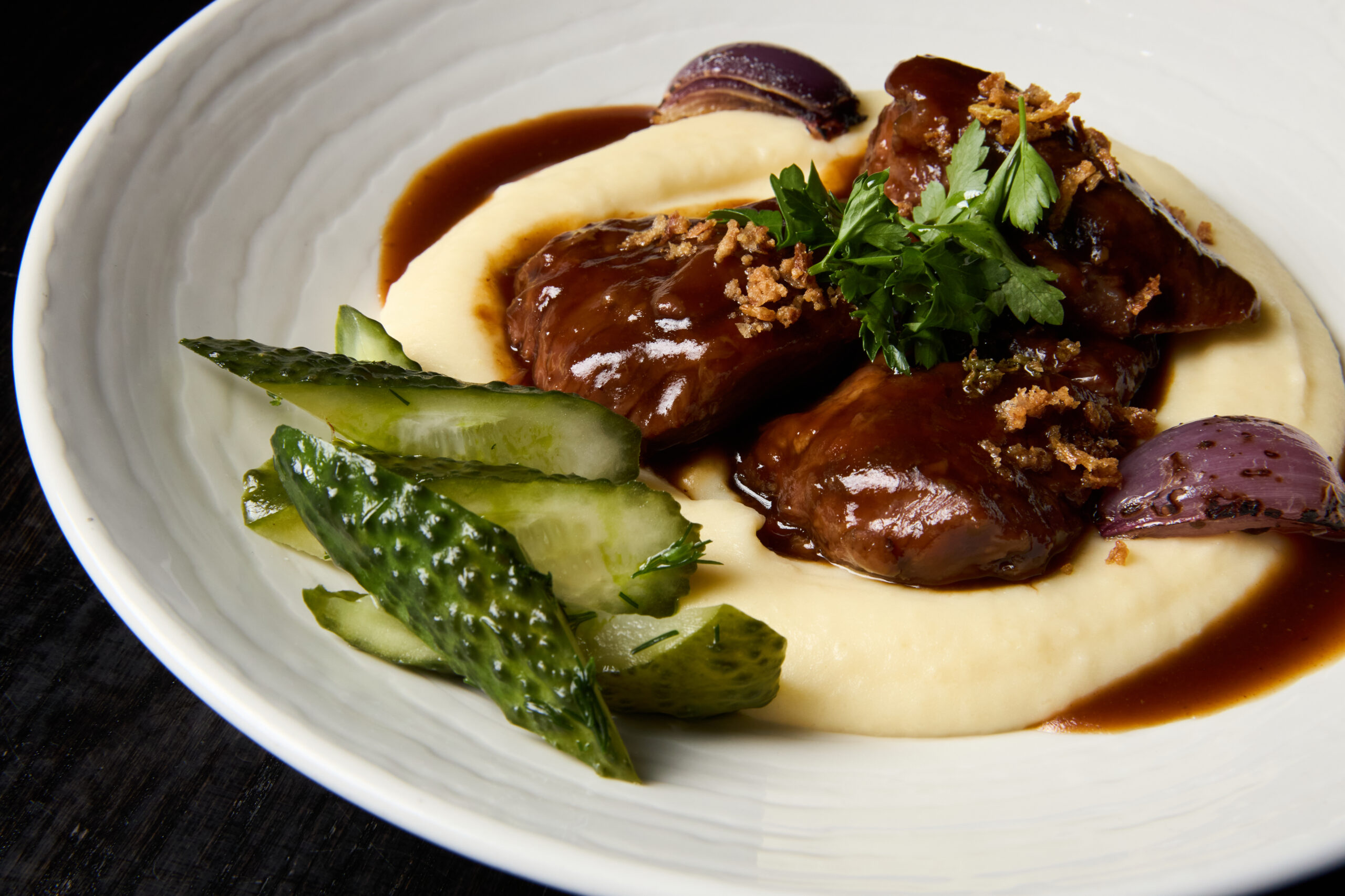 Stewed beef with mashed potatoes